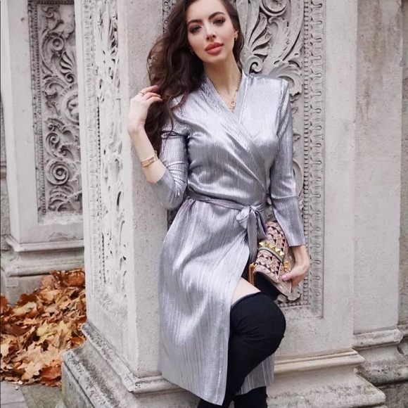 zara silver wrap dress